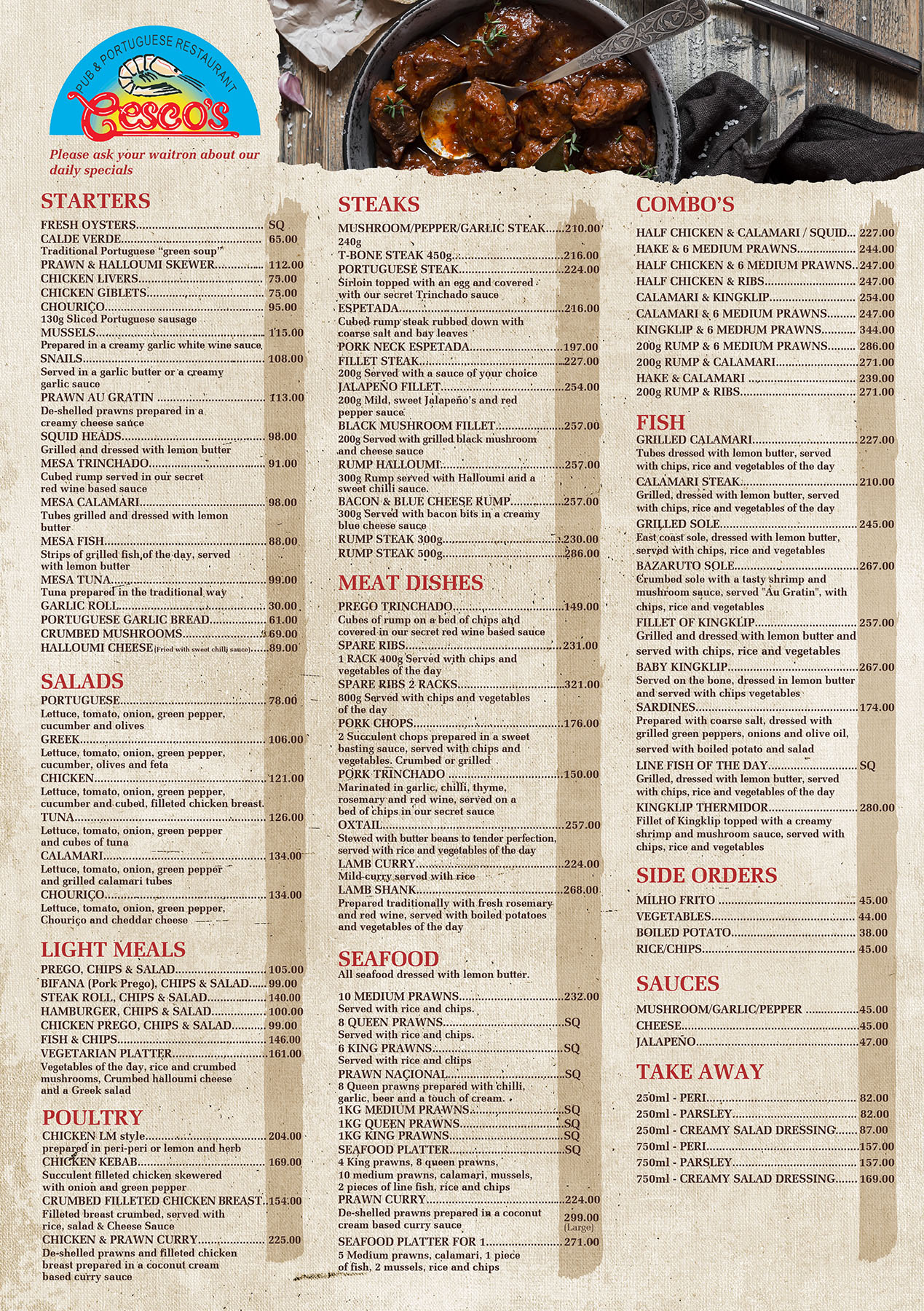 Cesco's Menu Page