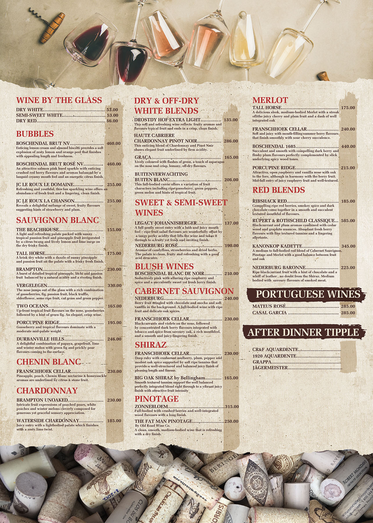 Cescos Wine List